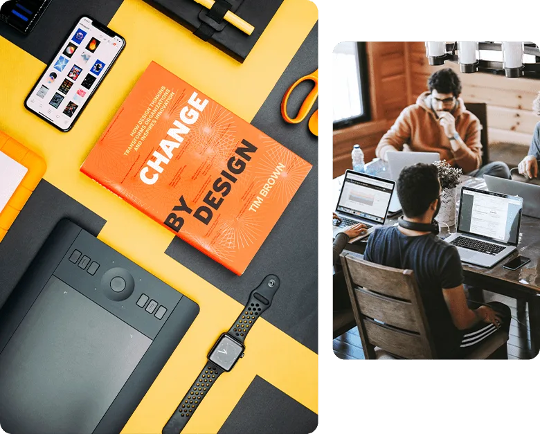 Brand and design work in progress on a studio desk